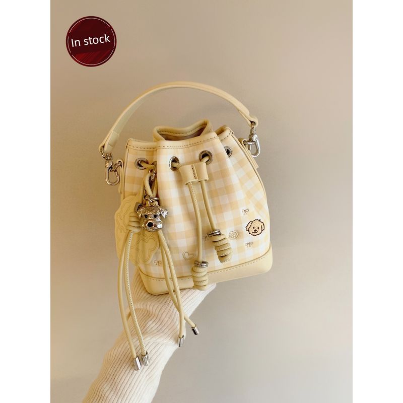 

South Style Chio2nd Original Bread Puppy Sweet Dream Garden Bucket Bag Women s Denim Canvas Shoulder Messenger Bag Cream yellow