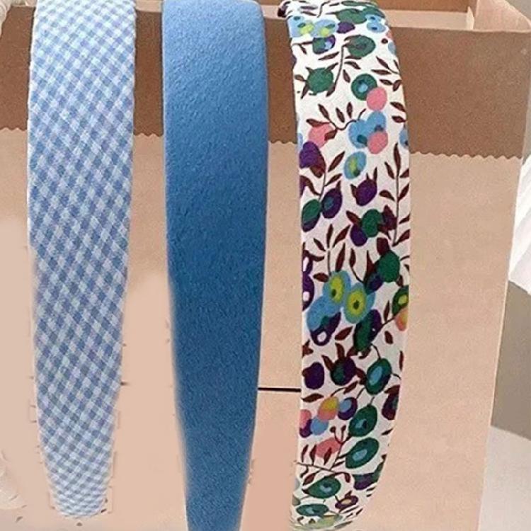 5PCS Blue Tone Stylish Hairbands Pearls Embellished Design Stretchable Fabric For Long Wear