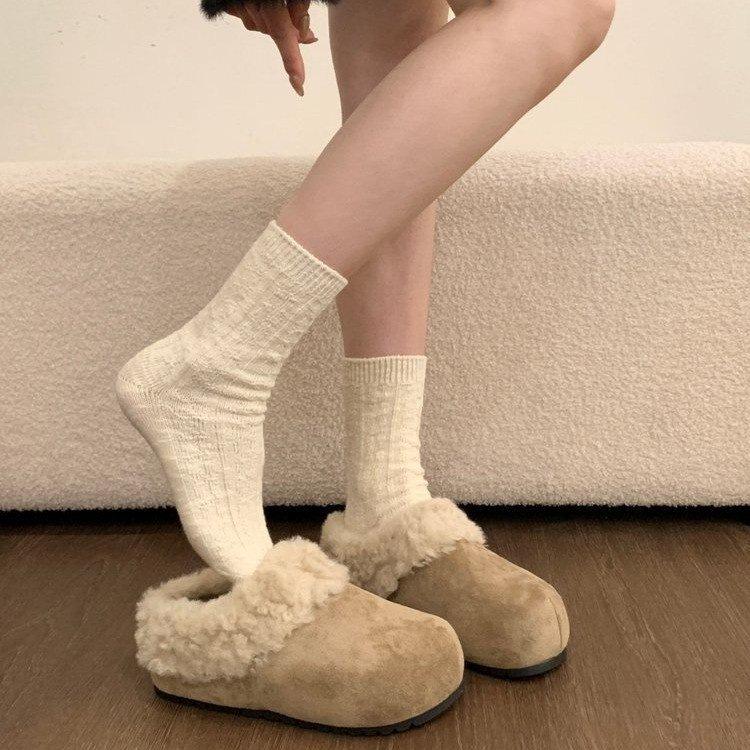 Temperament retro thick-soled fluffy slippers new autumn and winter outer wear bag head heightening cotton slippers