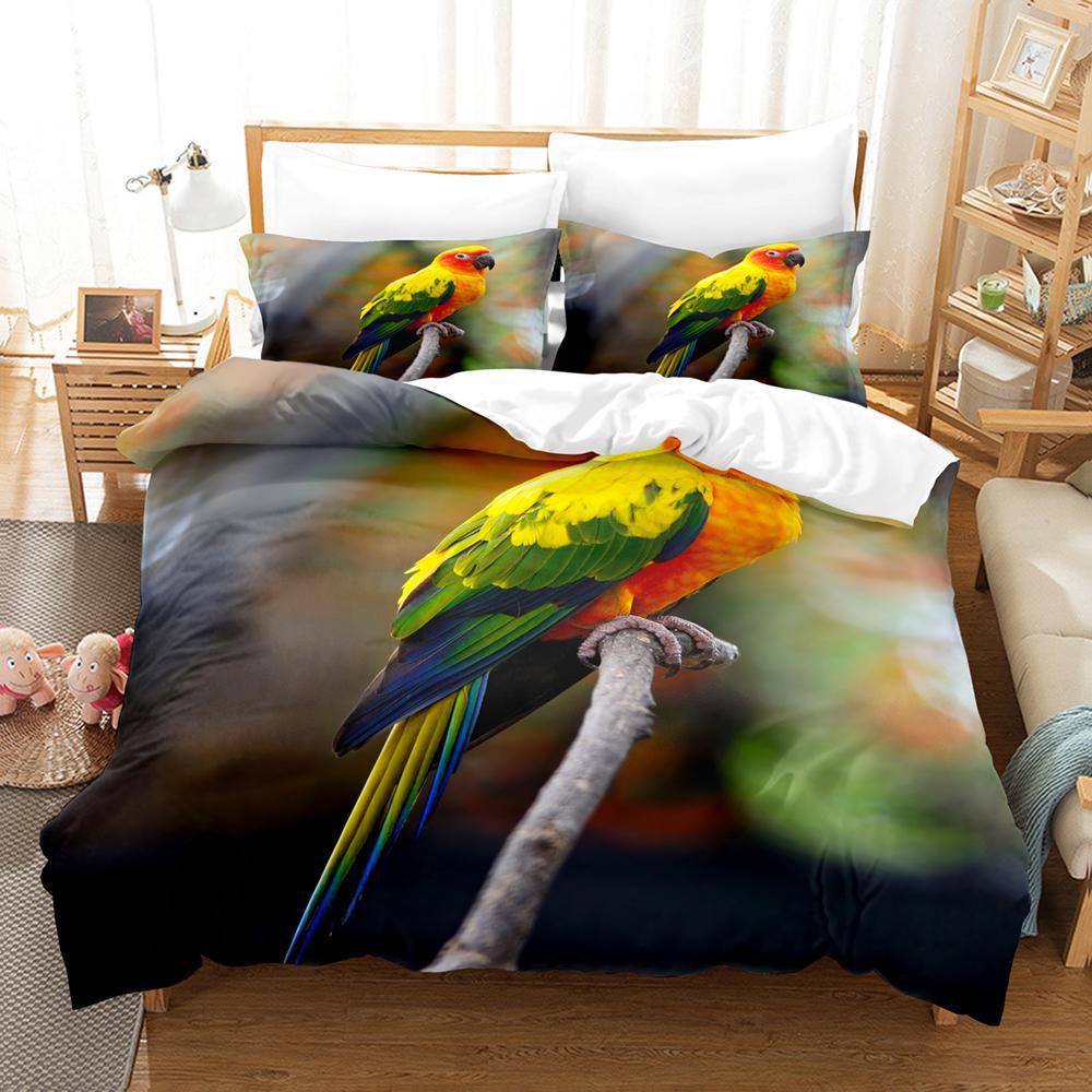 3D Digital Printing Abrasive Bedding Four-Piece Set Three-Piece Set Parrot Bed Sheet Quilt Cover Pillow