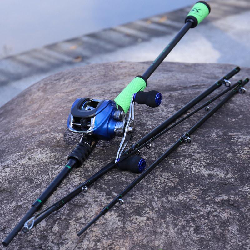 Casting Fishing Rod Reel Combos 2.1m/2.4M 4 Section Baitcaster Rod and 17+1BB Casting Fishing Reel