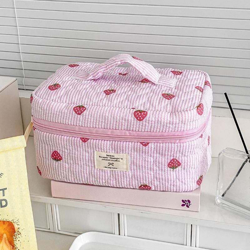 Cute Corduroy Heart Cosmetic Bags for Women Large Capacity Makeup Bag Travel Organizer