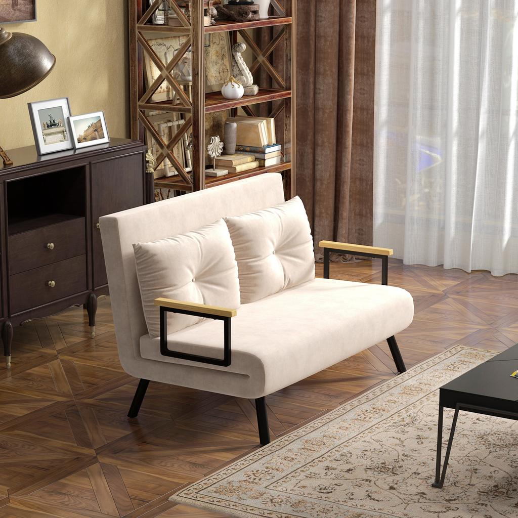Sleeper Sofa 2-Seater Sofa Velvet Sofa, sleep function, incl. 2 cushions, velvet look, Natural + Beige + Black