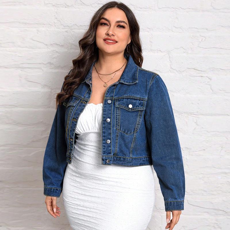 Plus Size Women's Retro Denim Jacket - Versatile European and American Style