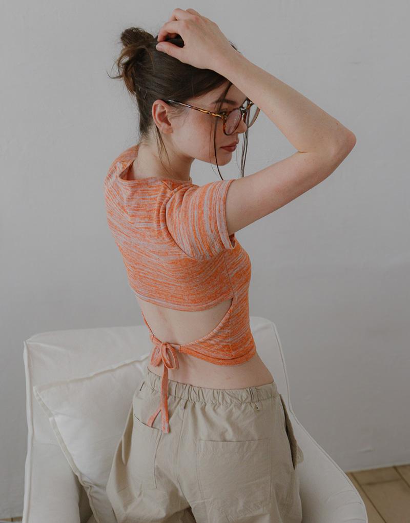 Amaps Back-Off Round Neck Knit - Orange Free