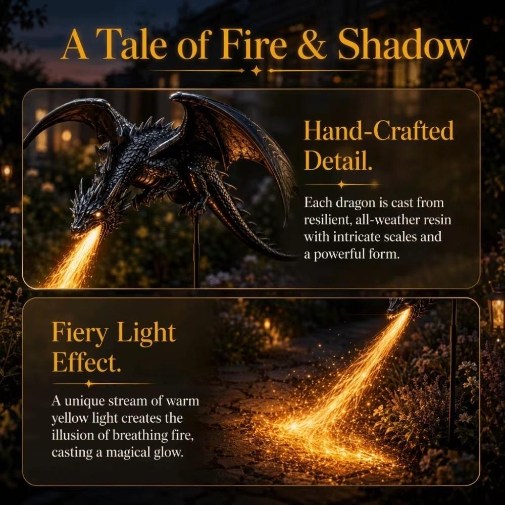 Solar Powered Solar Dragon Garden Statue Stake Resin LED String Lights for Lawn Yard Patio Decor