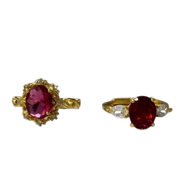 Red Oval Dove Egg Retro Gold Ring: Women's High-End Stackable Index Finger Band