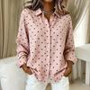 Dameslosvallend Stippen Lange Mouwen Blouse met Kraag voor de Herfst - Veelzijdige Casual Top