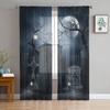 Gothic Vintage House Sheer Voile Curtains for Living Room Bedroom Kitchen Horror Theme Mysterious Landscape Tulle Window Curtain
