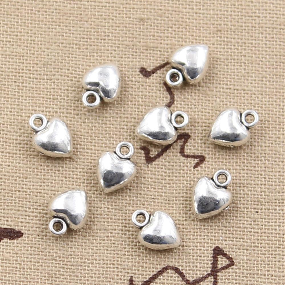 50Pcs Charms Puffy Heart 9X7X4Mm Handmade Craft Pendant Making Fitvintage Tibetan Bronze Silver Colordiy For Bracelet Necklace
