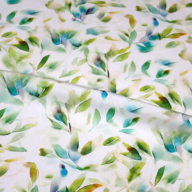 Flower Printed Rayon Viscose Fabric Soft By The Meter for Skirts Pajamas Clothes Cheongsam Diy Sewing Cloth Floral White Green