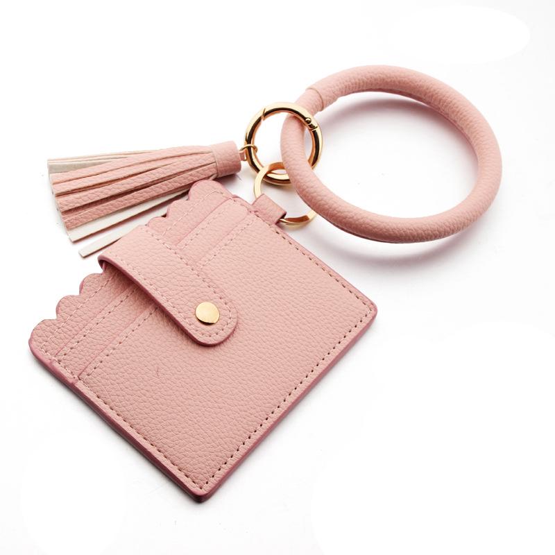 Butterfly & Sunflower Print PU Leather Keychain Bracelet Wristband розовый
