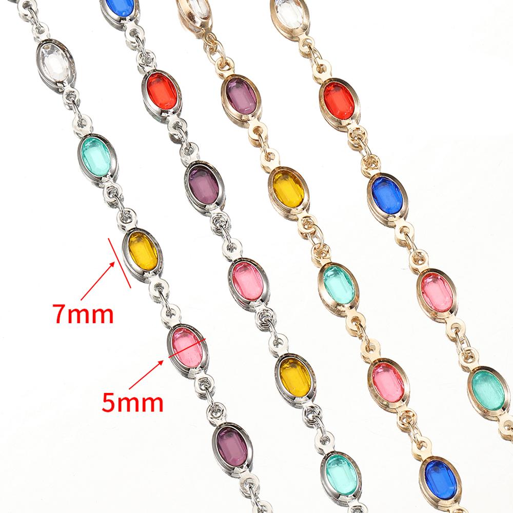 1meter Glass Crystal Oval Beads Copper Chain for Necklace Bracelet Jewelry Making DIY Bohemian Colorful Chains Wholesale