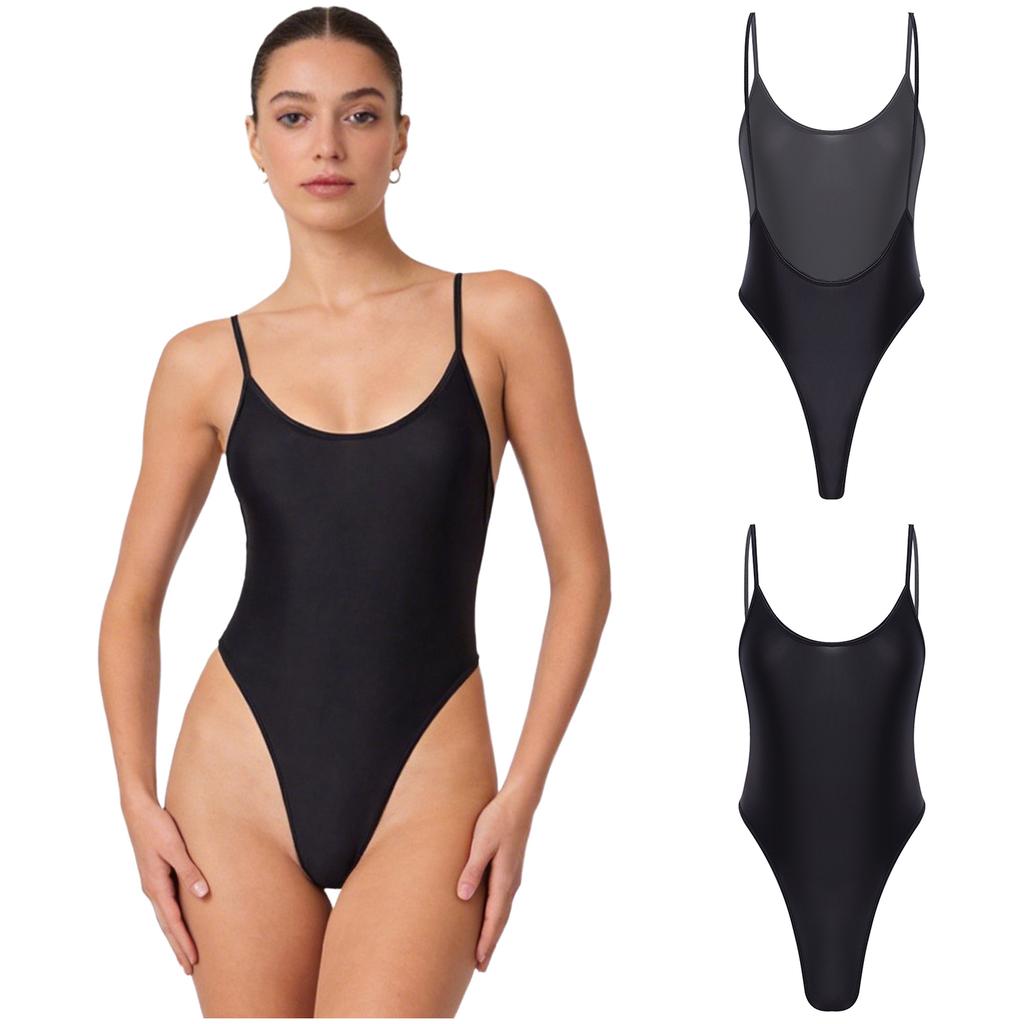 Women Nightclub Beach Swimsuit Oil-shiny Glossy Leotard Backless High-cut Stretchy Sling Bodysuit One-piece Diving Wear