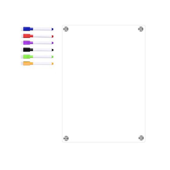 

Акриловая магнитная доска для сообщений, перезаписываемая доска для напоминаний для холодильника, сухое стирание, с 6 цветными маркерами, прозрачная акриловая доска для заметок 20x30cm