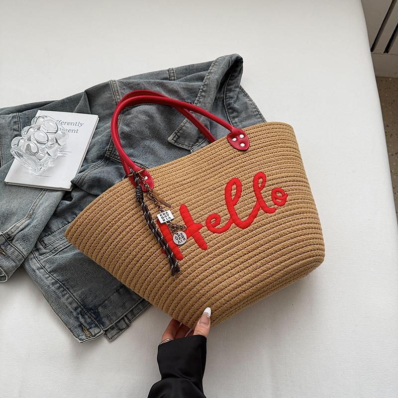 

Simple Fashi Big Tote Bags For Women Cott Fabric Woven Design Letter Embroidered Luxury Large Capacity Shopper Shoulder Bag 44x26x11cm хакі