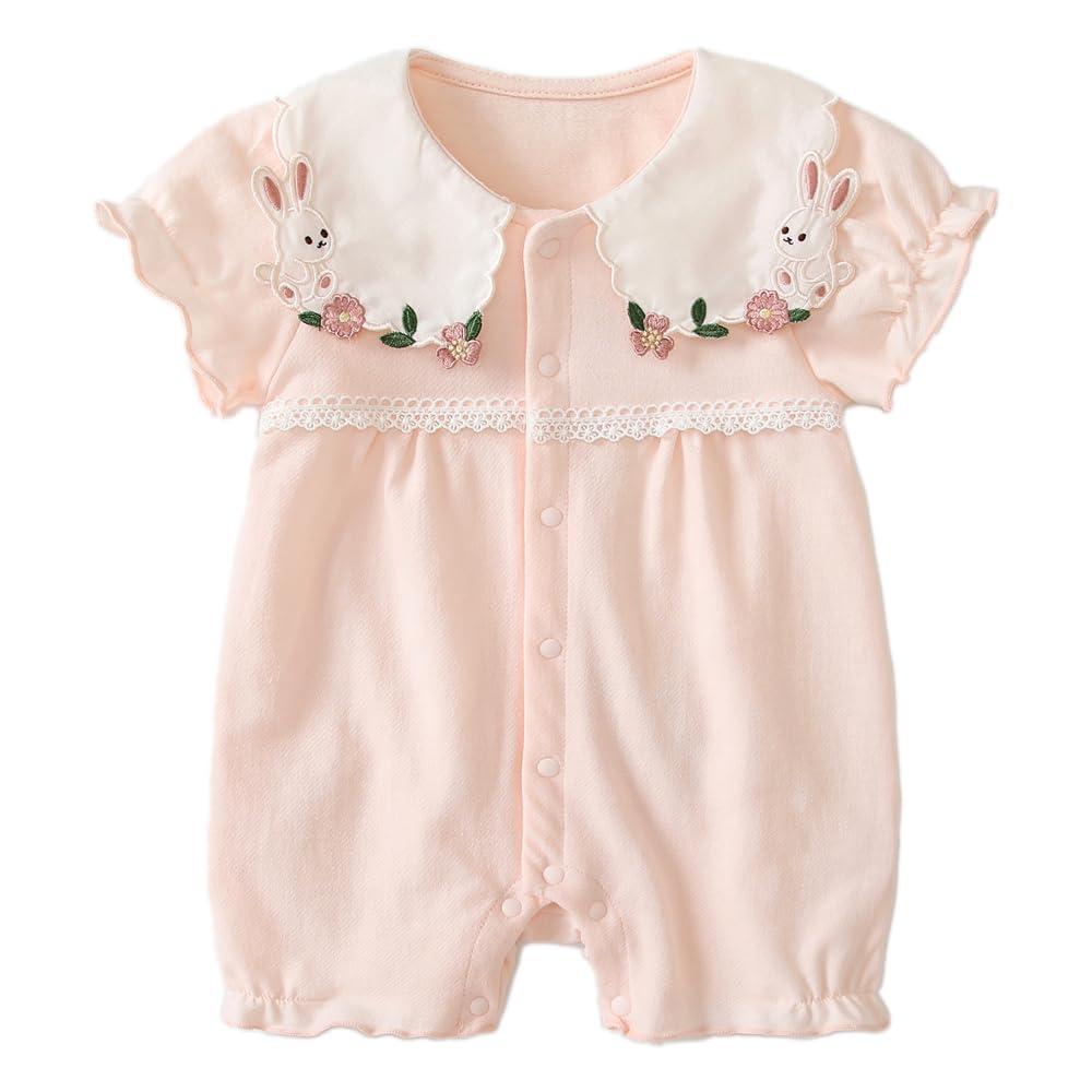 Reegoo Peter Baby Romper Short Newborn Summer Puff Size Months Girls' Coverall, Sleeve, Outfit, Sleeves, Pink, 90, 18-24