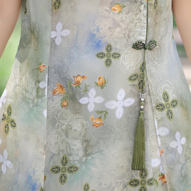 Elegant Mid-Length Chinese Style Qipao Dress for Mother's Wear - Slimming High-End Summer Attire for Middle-Aged and Older Women