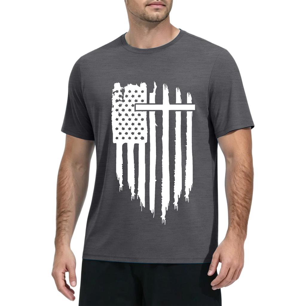 Men’s Short Sleeve Quick Dry T Shirt Lightweight Sun Athletic Gym Workout Top with Graphic Print for Summer Outdoor Sports