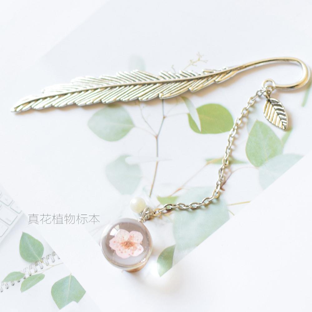 Page Holder Feather Bookmark Crystal Pendant Dried Flower Flower Specimens Metal Book Mark Bookmark