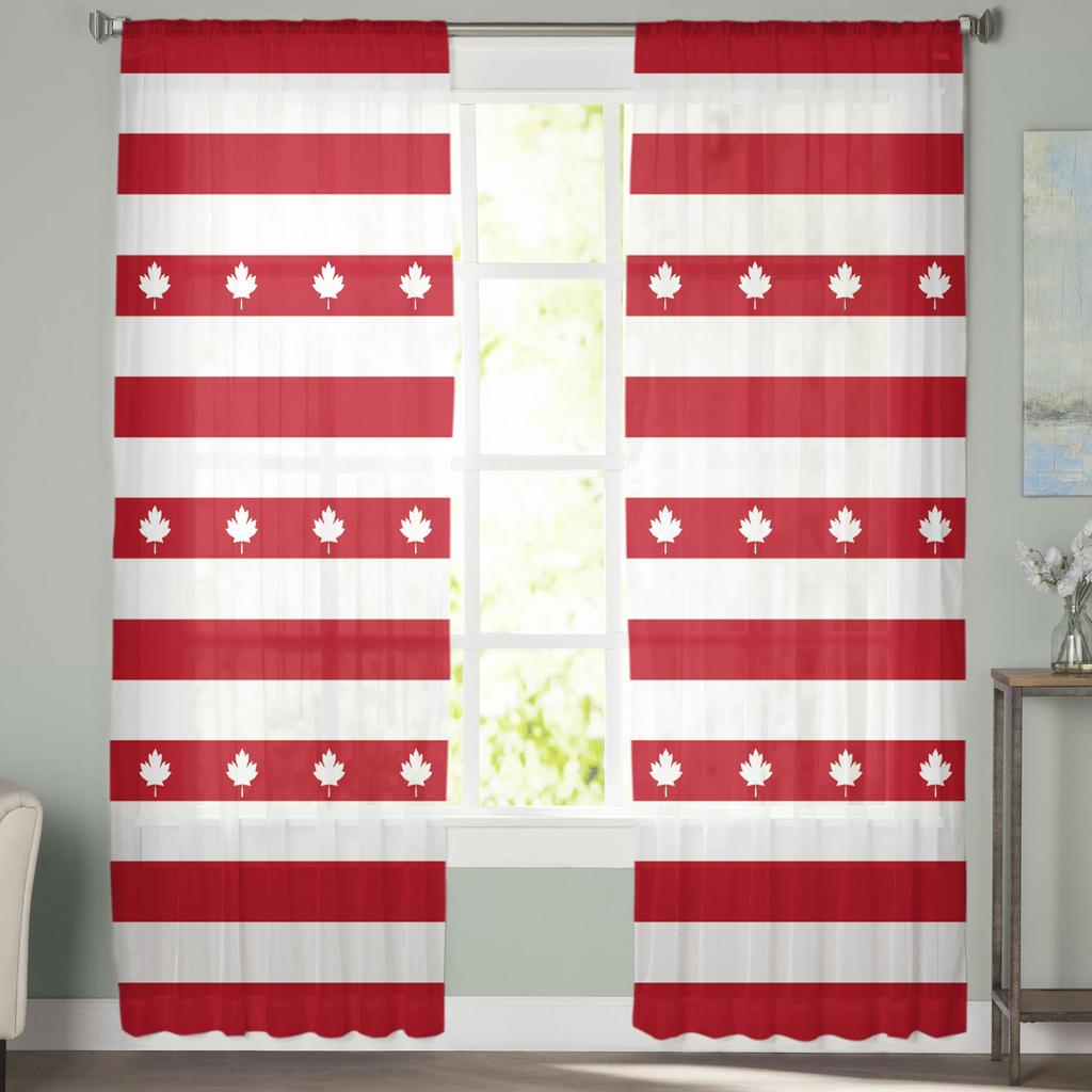 Happy Canada Day Streifen-Ahornblatt-Tüll-Voile-Vorhänge für Schlafzimmer, Fenstervorhang für Wohnzimmer, transparente Vorhänge, Organza-Vorhänge