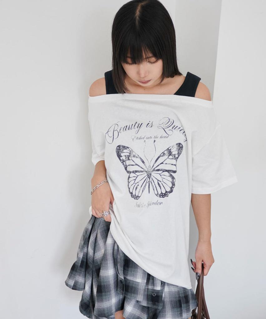 WEGO Short Sleeve Tank Layered Big Summer Korean Size White Women's T-Shirt, Top, Style, Off-the-Shoulder, T-Shirt, Clothes, Streetwear, Style, F,