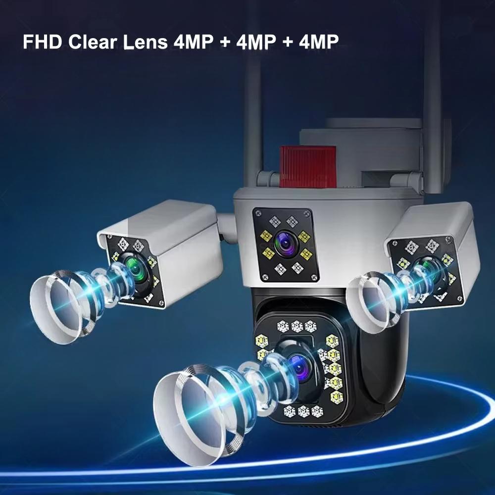 IPC360 HOME 6K 12MP 3 Lens 3 Ekran Wifi PTZ Kamera Renkli Gece Görüşü Hareket Algılama İki Yönlü Ses IP66 Gözetim Kameraları