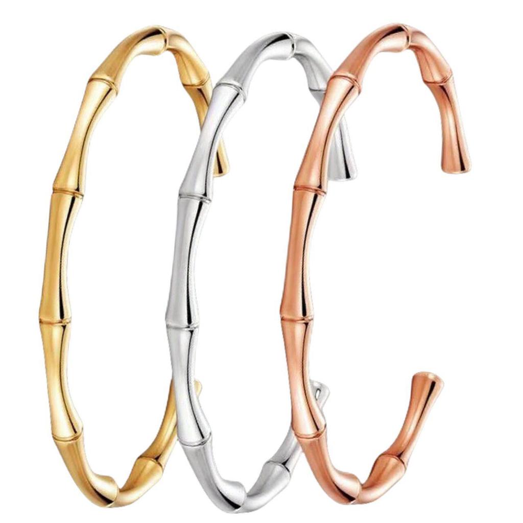 Retro Versatile Titanium Steel Open Bamboo Bangle Bracelet