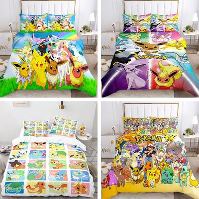 Cartoon Anime Pokemons Bedding Set Kawaii Pikachu Gengar Eevee Charizard Quilt Duvet Cover Pillowcase Kid Bed Set Twin King Size