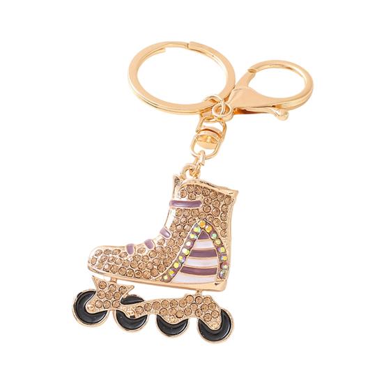 Rhinestone Striped Roller Skates Keychain Alloy Key Ring Backpack Schoolbag Hanging Decoration Bag Charm Purse Pendant