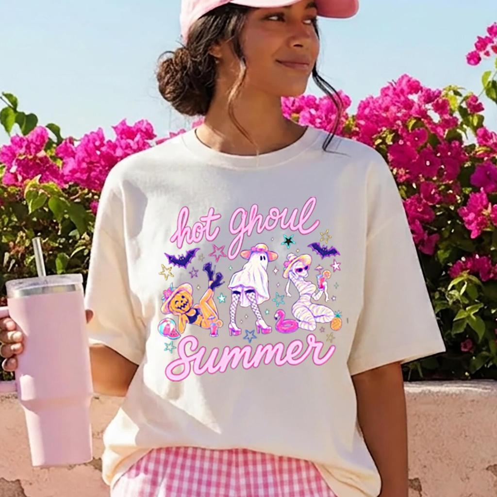 Hot Ghoul Summer Comfort Colors® T-Shirt, Girly Summer T-shirt, Summerween Girl Tee, Funny Ghost Halloween Cocktail