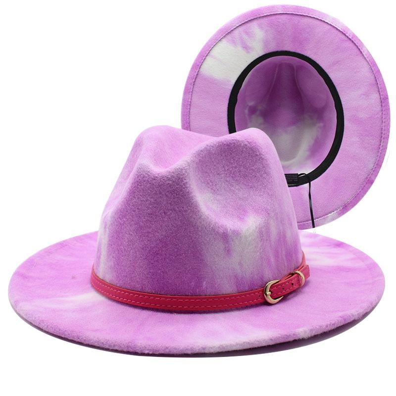 Spring Tie-Dye Woolen Top Hat Women'S Men'S Outdoor Travel Hat, Jazz Hat, Fedora Sun Hat