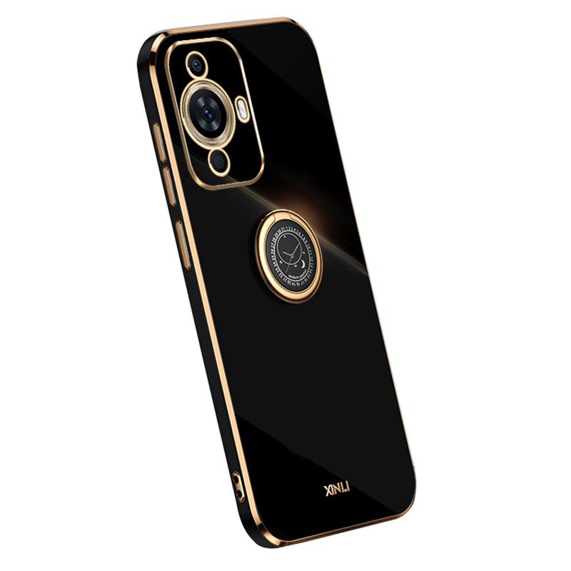 

XINLI For Huawei nova 11 Pro/nova 11 Ultra Ring Kickstand Electroplated Phone Case Soft TPU Protective Cover Black