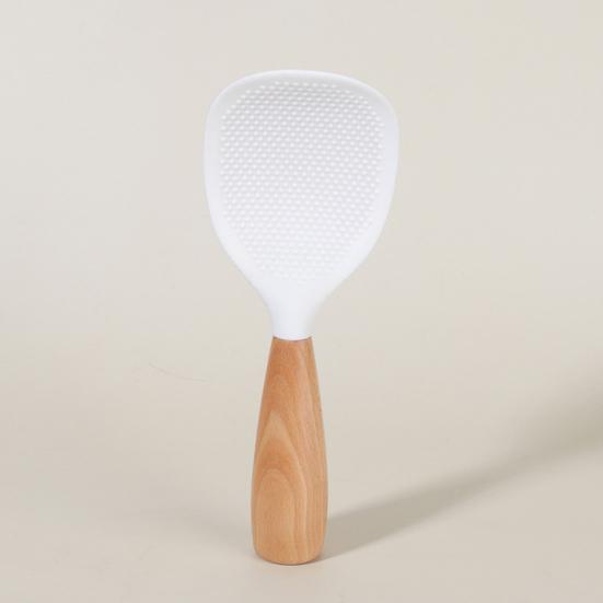 Silicone Rice Spoon with Wooden Handle Heat Resistant Non-Stick Stand-Up Design Rice Spatula Food Grade Kitchen Utensil for Serving Rice Cereal &
