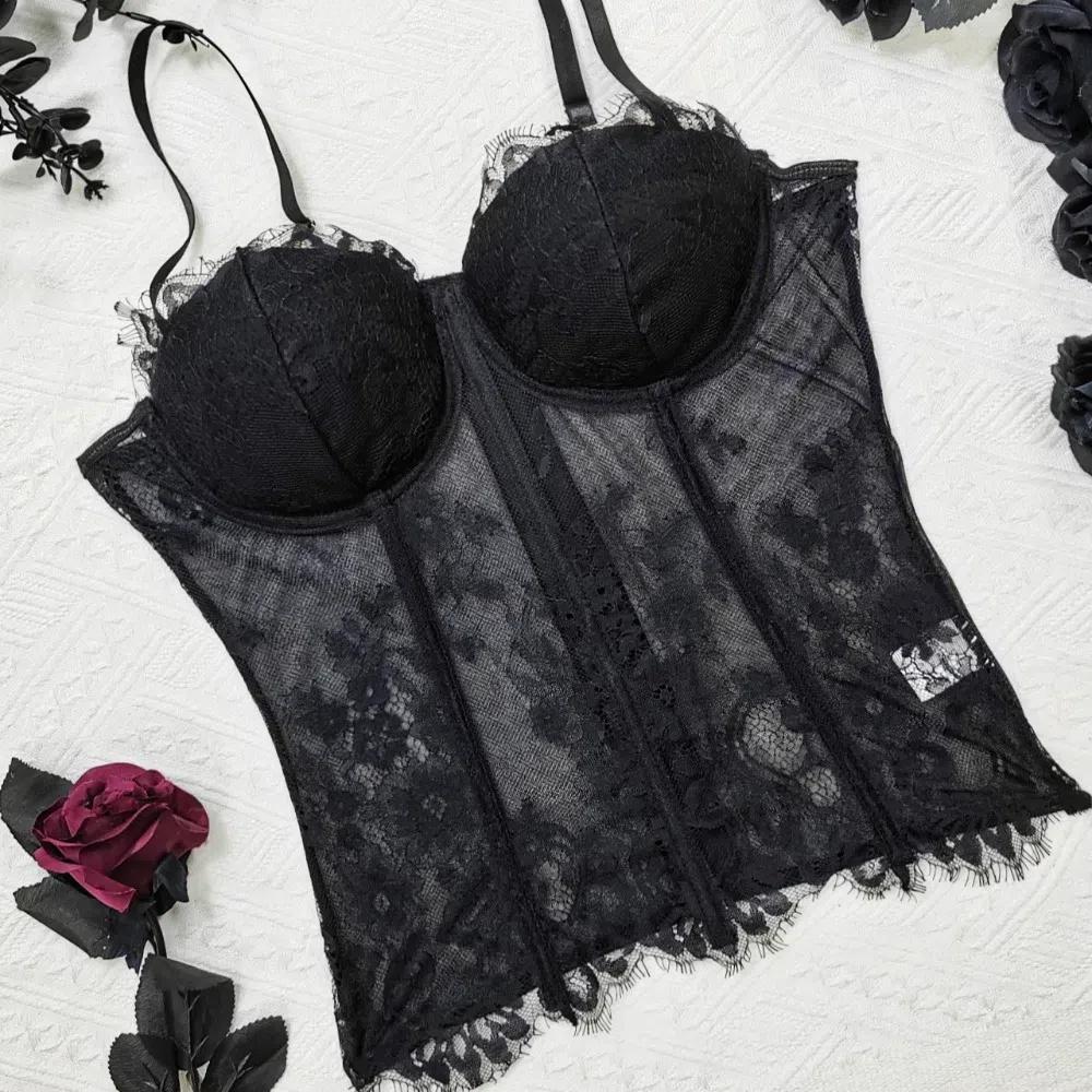 Back Chest Buckle Lace Corset Fish Bone Wrapped Suspender Vest Lace Camisole  Party
