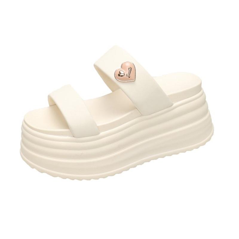 Modische Damen-Sandalen mit dicken Sohlen und schrägen Absätzen, modisch und vielseitig, zum Tragen im Freien, Schwammkuchen-Einzehensandalen