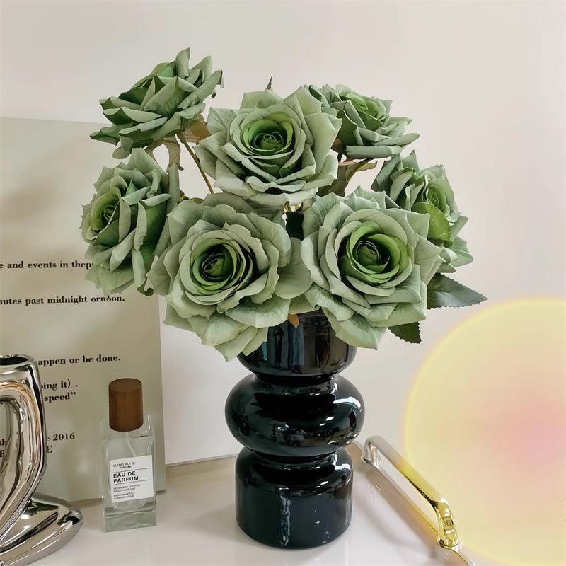 7-Head Embossed Cappuccino Rose Bouquet: Artificial Wedding Car Decoration with High-End Feel