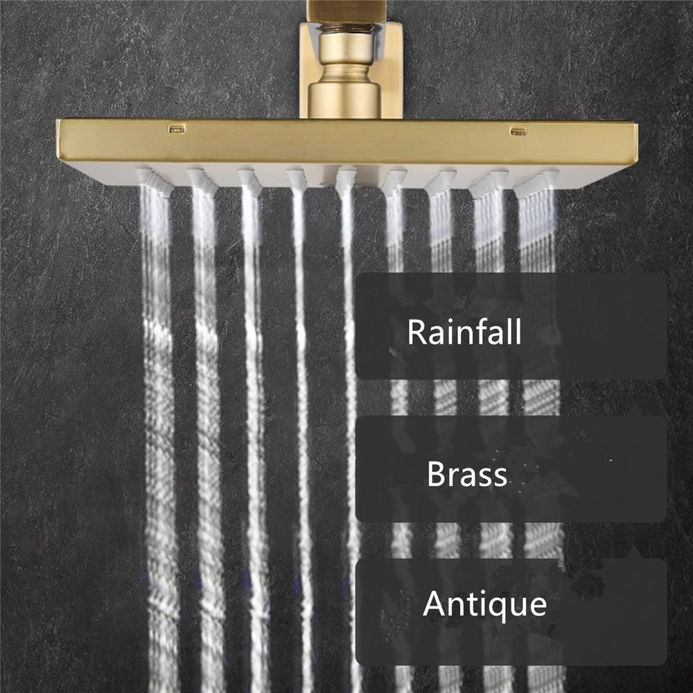 Tuqiu Antique Bronze Brass Bathroom Shower Faucet Valve Faucet Set With Square Shower Head Bathroom Wall Shower Kit