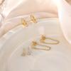 3 Pairs Zircon Pendant Stud Chain Hoop Earrings Set for Women Gold Plated Brass Dangle Jewelry