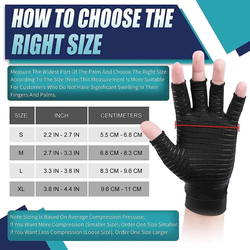 1Pair Copper Compression Arthritis Gloves Fingerless for Carpal Tunnel RSI Rheumatoid Tendonitis Hand Pain Computer Typing