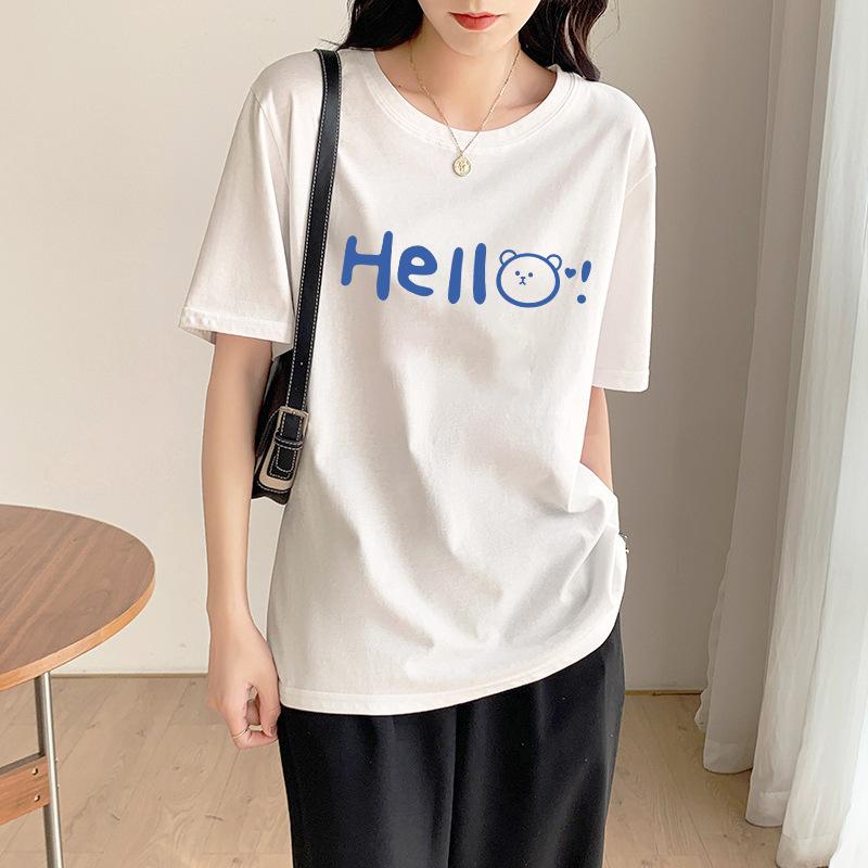 Women's Casual Short Sleeve T-Shirt Cute Cartoon Bear Print Loose Crew Neck Summer Basic Tee Top