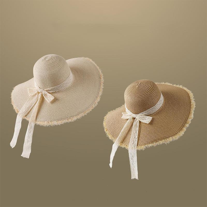 Hat Style Versatile Straw Woven Twocolor Sweet Bow Deep Brim Fishermans Hats