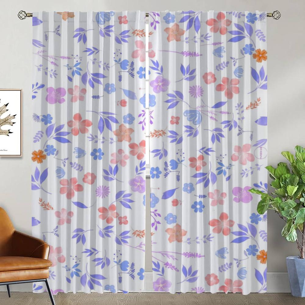 Partition Floral Tulle for Bedroom Anti-mosquito Curtains 2 Pieces Window Curtain Elegant Room Curtains Shades Living Kitchen