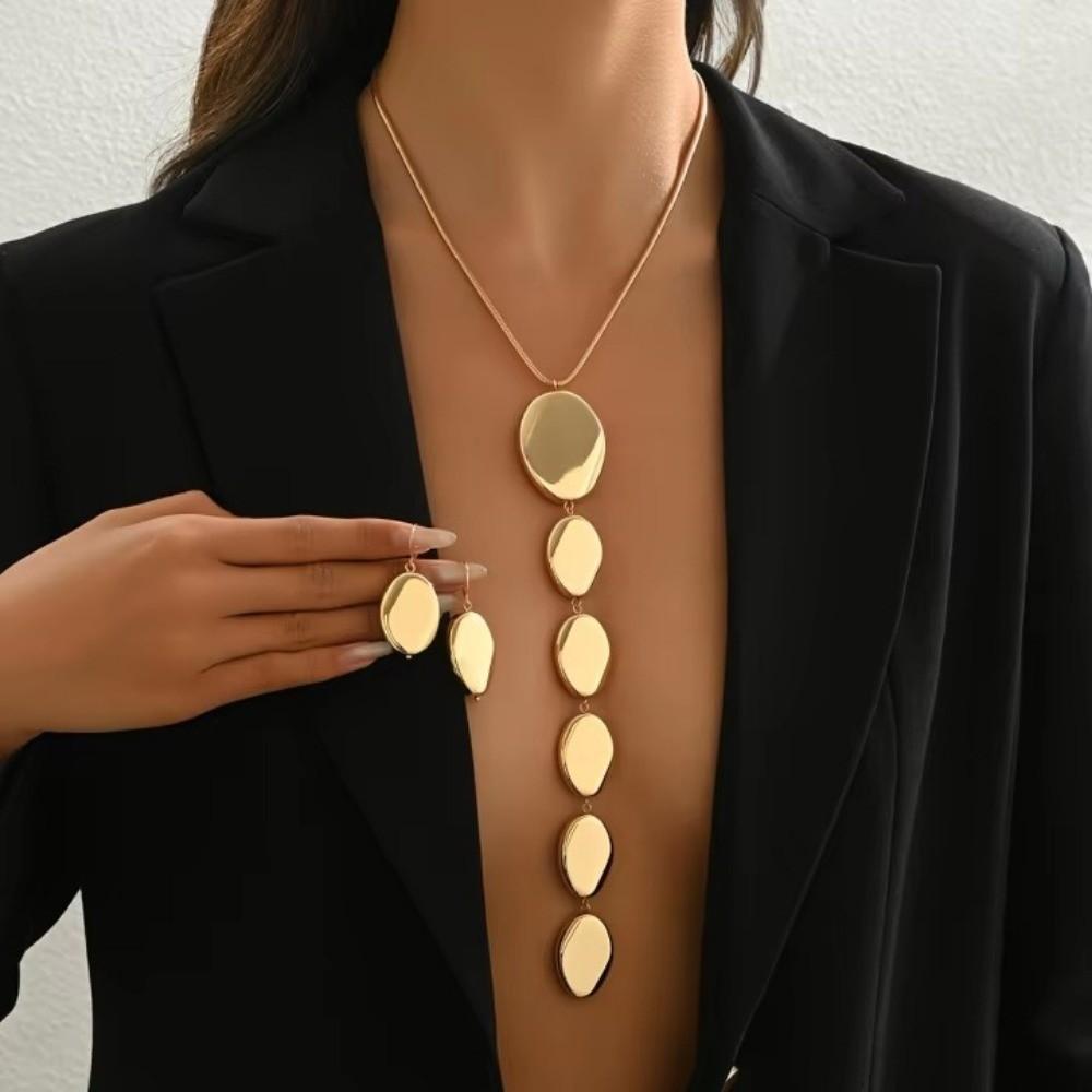 Exaggerated Pendant Necklace Earring Set Geometric Y-Shape Clavicle Chain  Jewelry Set