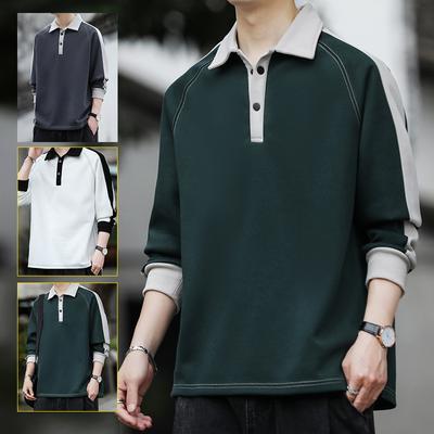 Spring and Autumn Men's Lapel Loose Long-sleeved Polo Shirt
