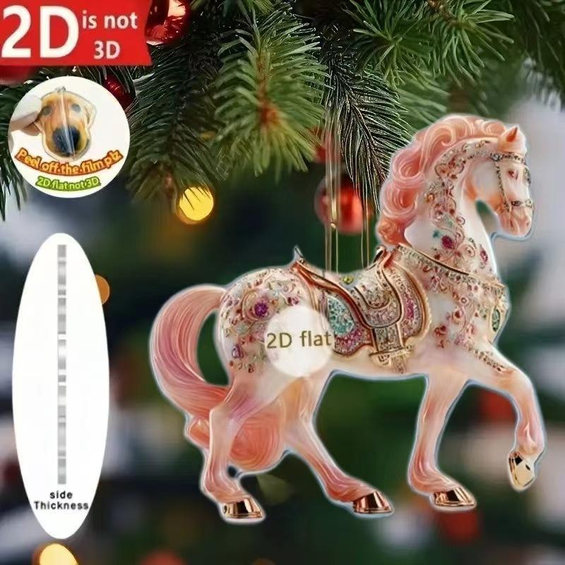 Running Horse Acrylic Decorative Pendant Holiday Christmas Tree 2026 New Year 2D Flat Xmas Pendant Ornament Party Supplies