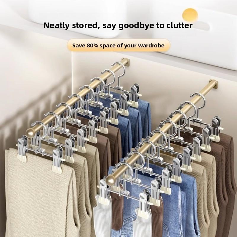 Portable Stainless Steel Multifunctional Clothespins with Hook Traceless Clip Children's Pants Hanger for Storing Jeans Skirts