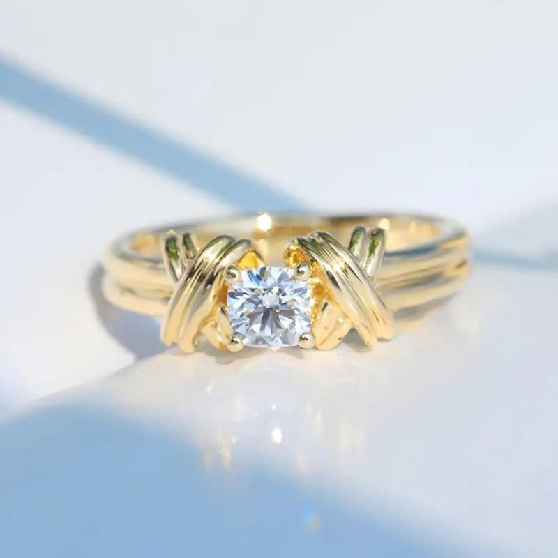 Sterling  Cross Rings with Round/Cushion Cubic Zirconia Fashion Contracted Wedding Party Female Jewelry Gift