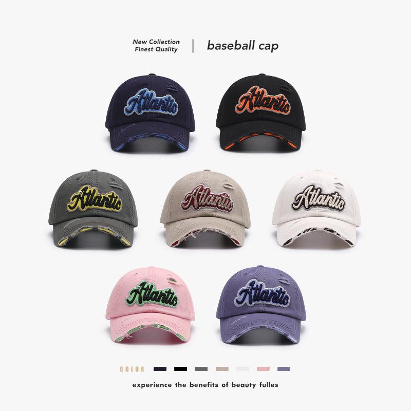 Baseball Cap Women's Soft Top Outdoor European and American Letter Embroidery Men's Hat Fashion Soft Top Washed Big Head Circumference Cap