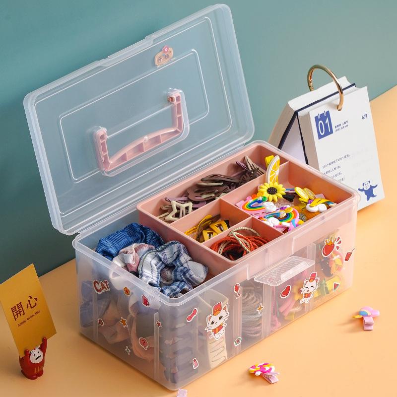 Storage Box Handheld Portable Double Layer Storage Box Transparent Multifunctional Outdoor Storage and Organisation Box